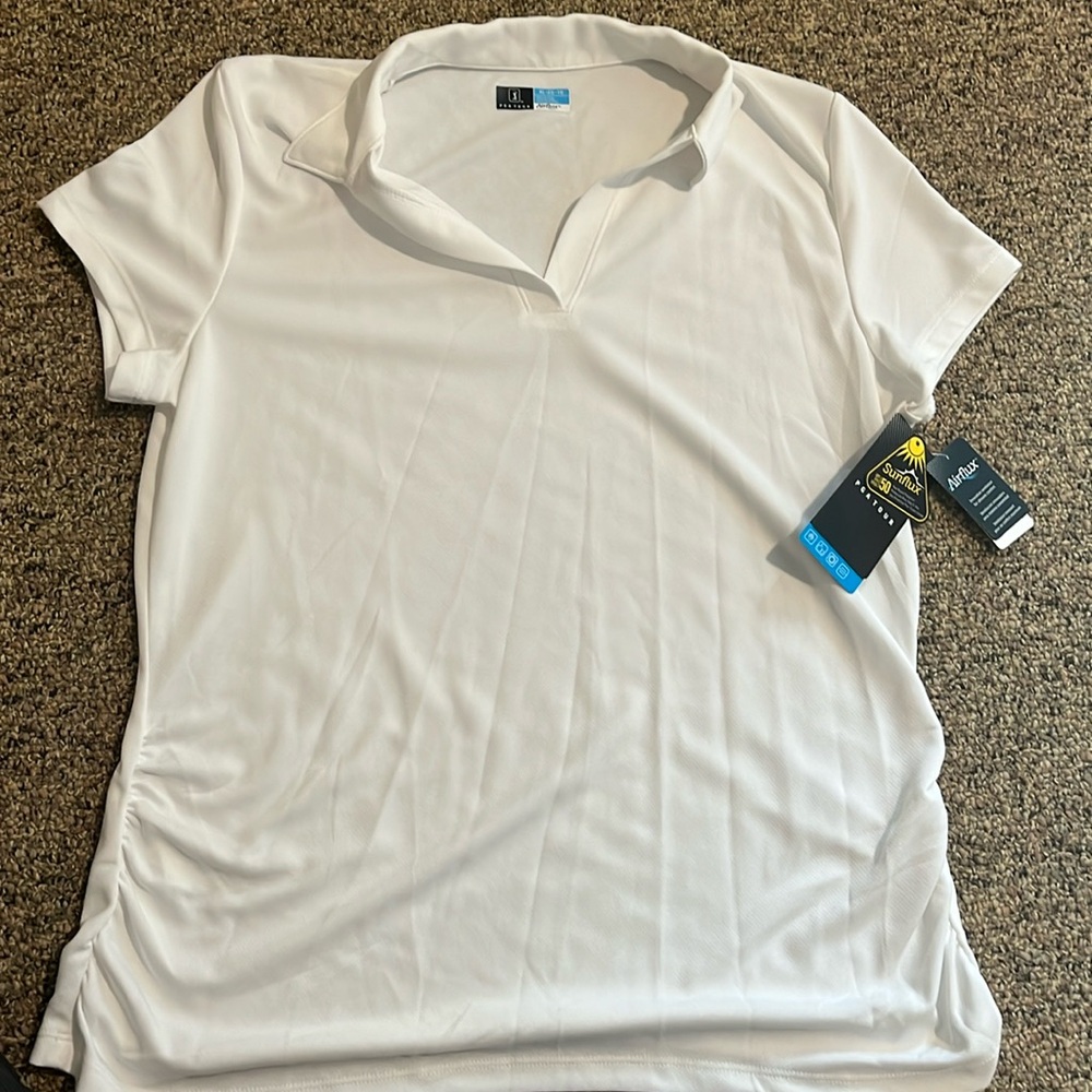 NWT PGA Tour Golf Womens Top Airflux Polo Shirt Size XL White Pullover V Neck